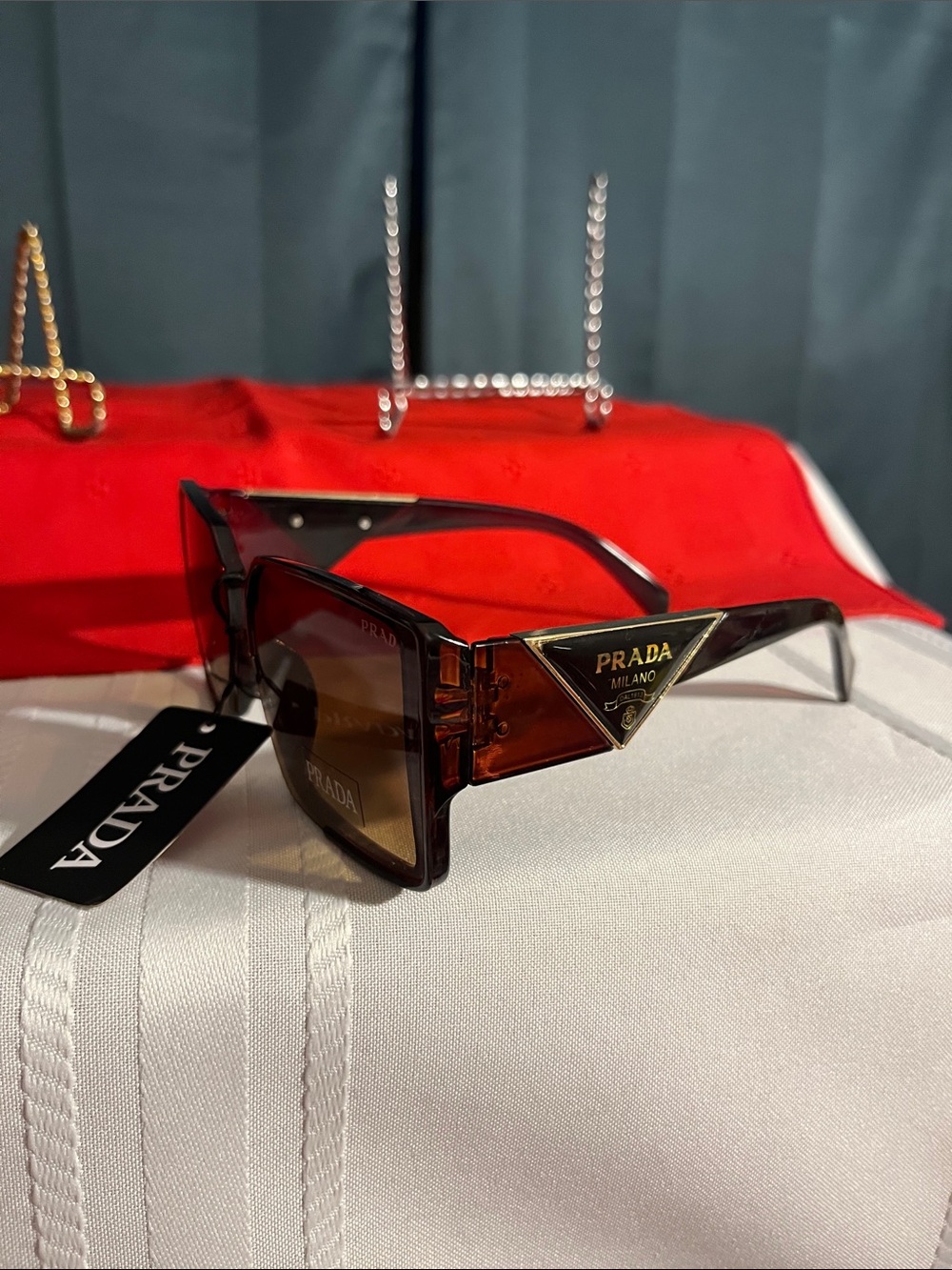 Prada Brown Tortoiseshell Women’s Sunglasses with Gold Logo